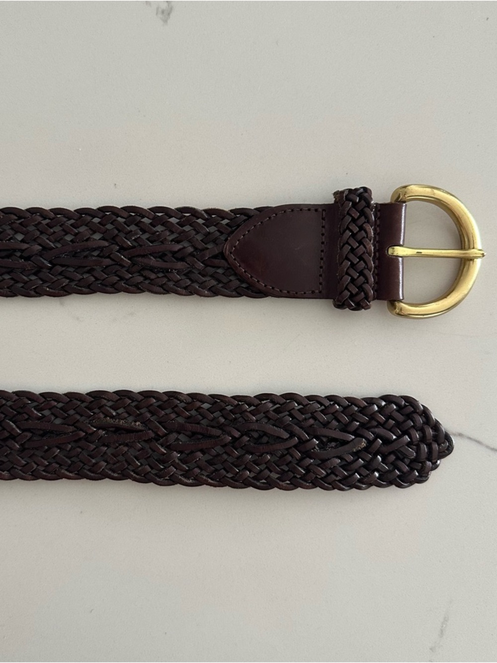 Coach Wide Woven Braided Belt Round Brass Buckle Style 8541 Dark Brown Large